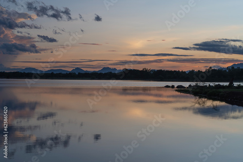 sunset mountains sky river nature outdoors