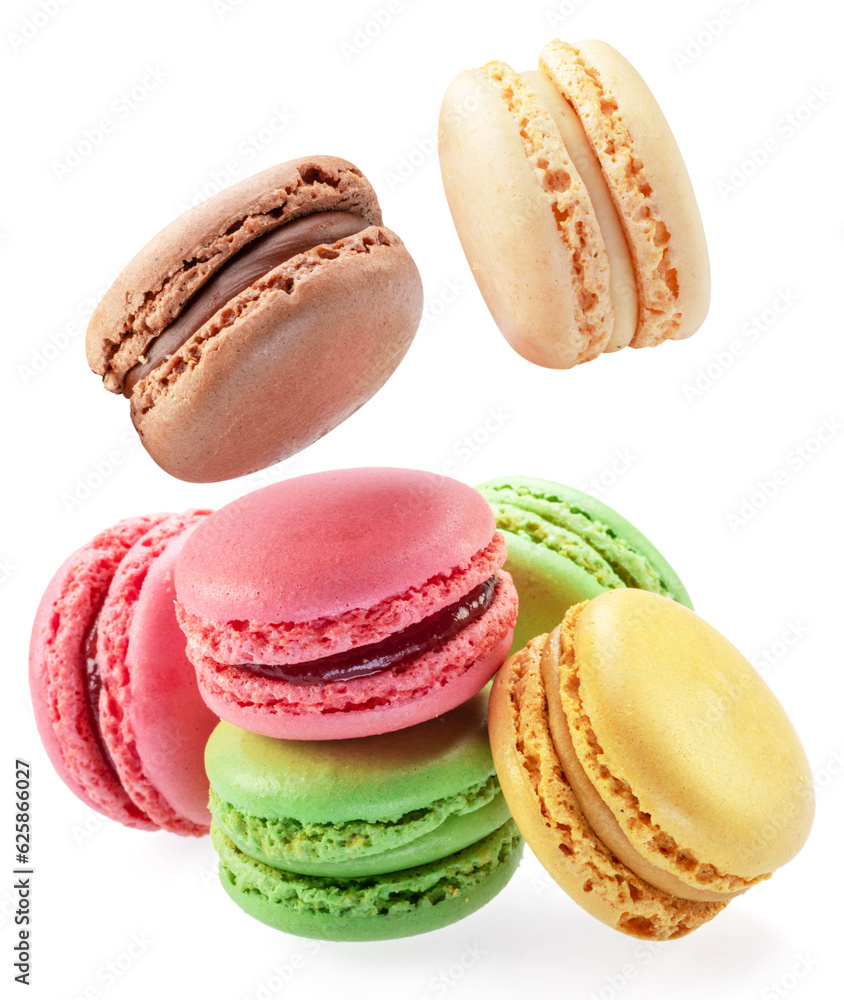 Colorful french macaroon cookies isolated on white background. Colorful french macaroon cookies isolated on white background.