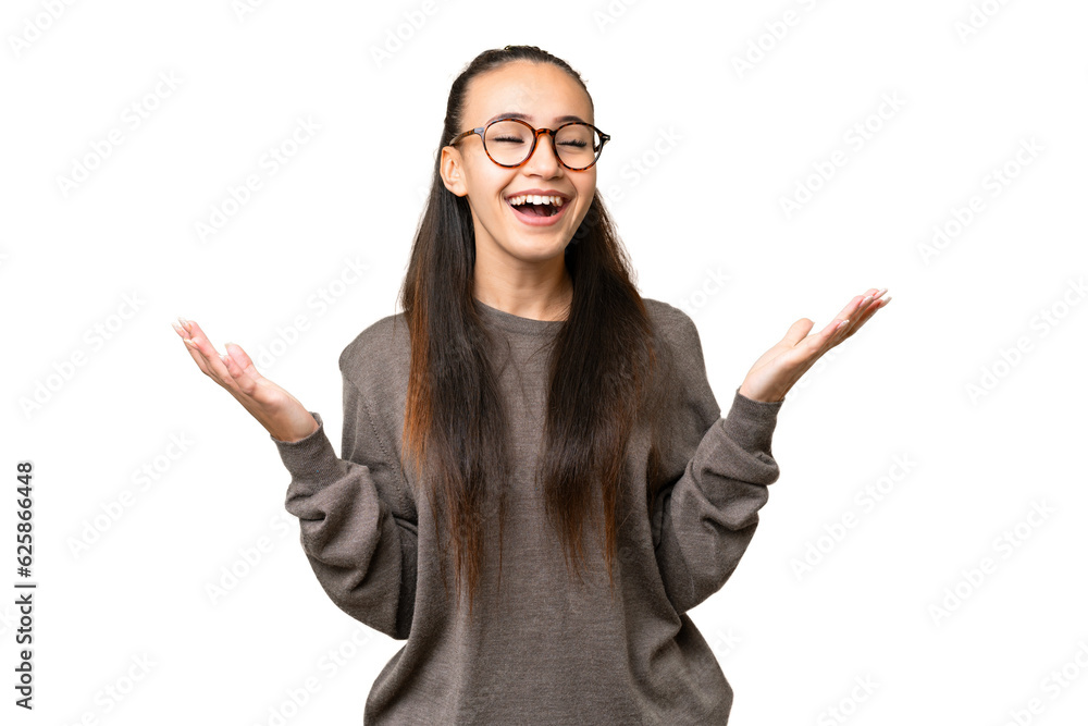 Young Arabian woman over isolated chroma key background smiling a lot Young Arabian woman over isolated chroma key background smiling a lot