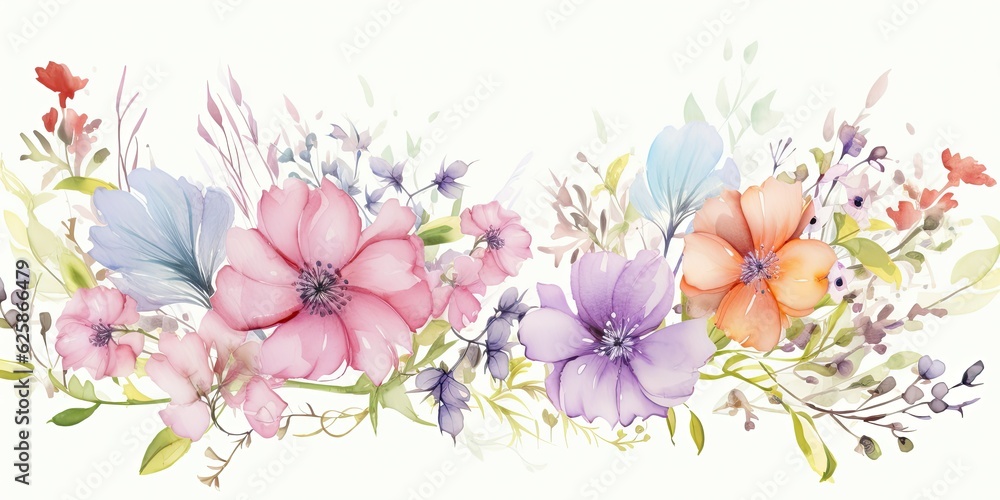  A captivating watercolor flower border surrounds a canvas, its intricate design and vibrant hues showcasing nature's artistry.  Tropical Watercolor Flowers Generative Ai Digital Illustration