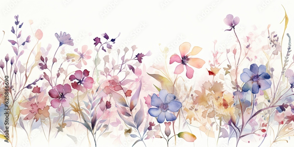   A mesmerizing watercolor flower border surrounds a canvas, its delicate blooms creating a frame of enchantment. Tropical Watercolor Flowers Generative Ai Digital Illustration