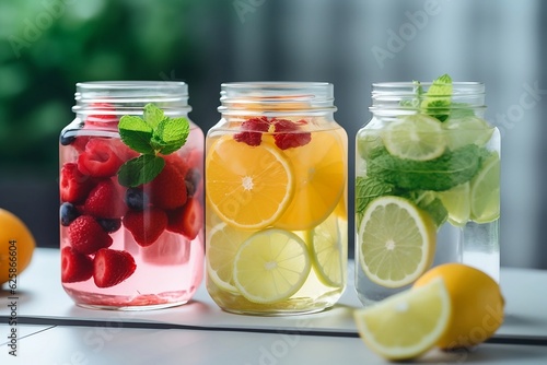 Refreshing lemonades with fruit are in cans, mojito, orange and berry