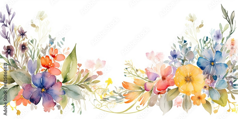  An enchanting watercolor flower border surrounds a canvas, its intricate details and vibrant colors capturing the viewer's imagination Tropical Watercolor Flowers Generative Ai Digital Illustration