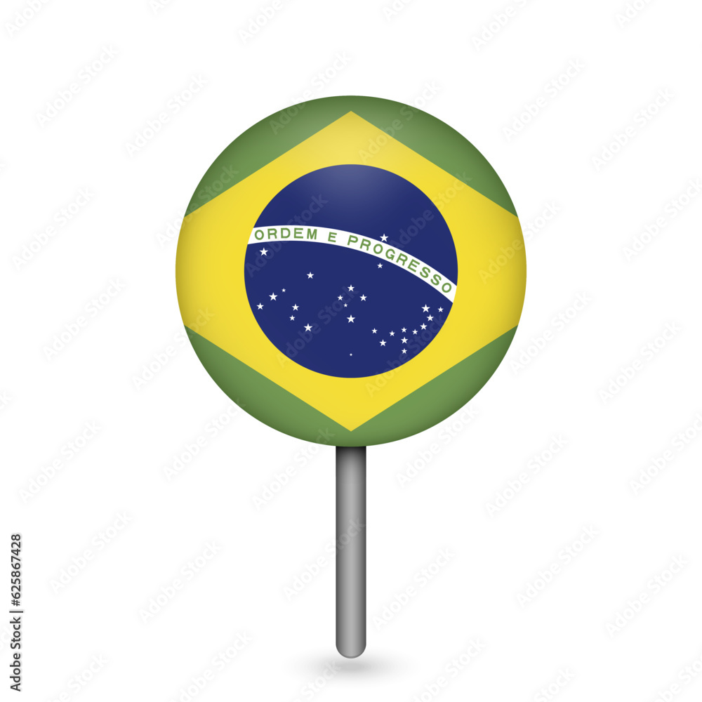 Fototapeta premium Map pointer with contry Brazil. Brazil flag. Vector illustration.