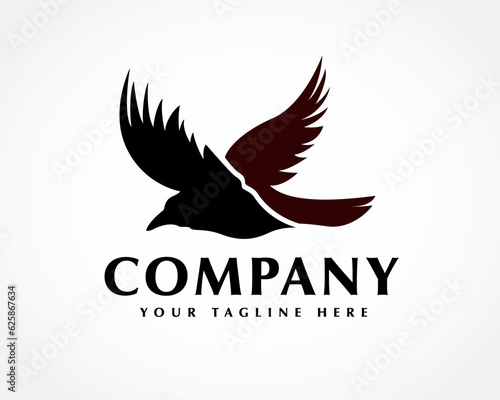 silhouette simple flying raven bird logo design template illustration inspiration