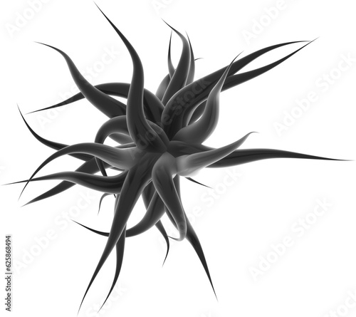 Black Abstract 3D Fluid Tentacle Shapes on Transparent Background