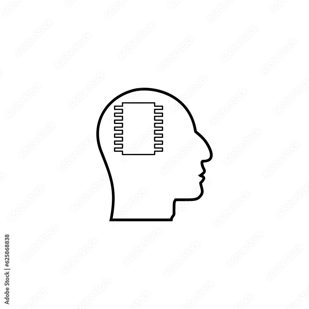 Computer Chip inside Head icon isolated on transparent background Computer Chip inside Head icon isolated on transparent background