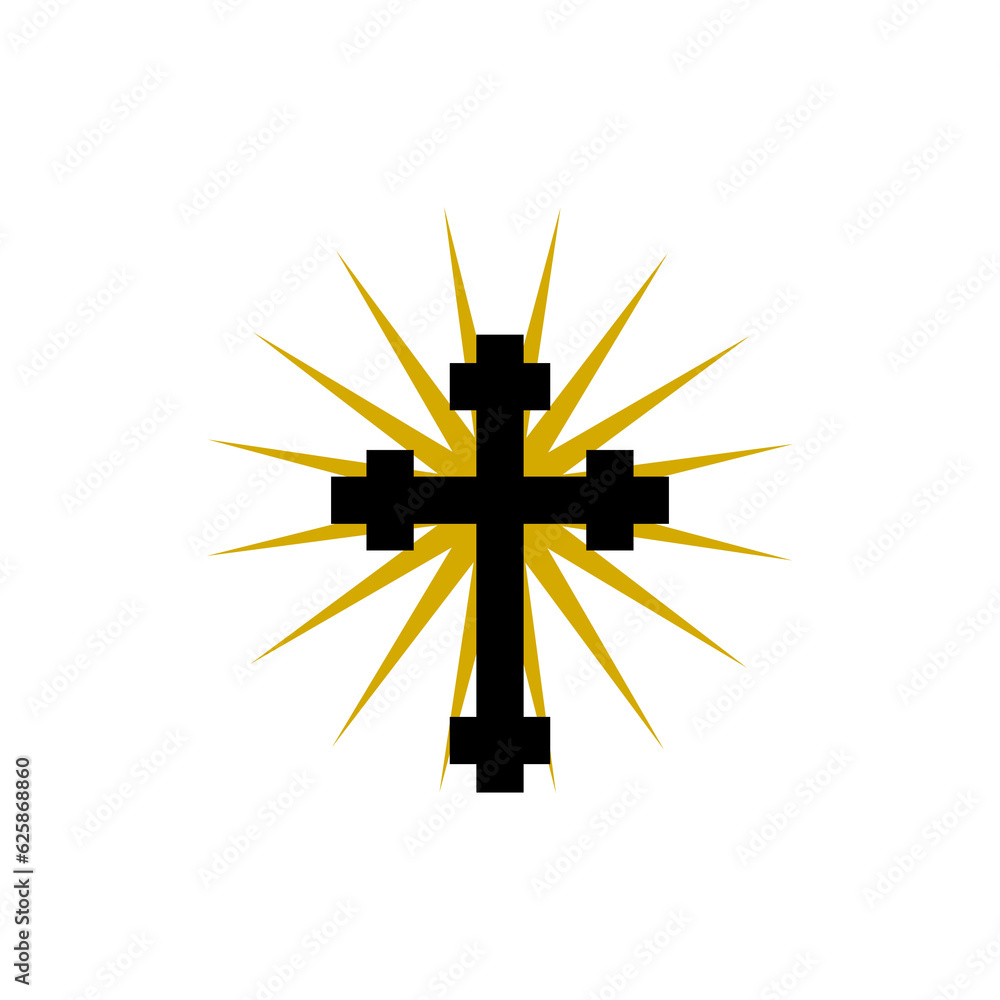Fototapeta premium Christian cross with sun rays icon isolated on transparent background