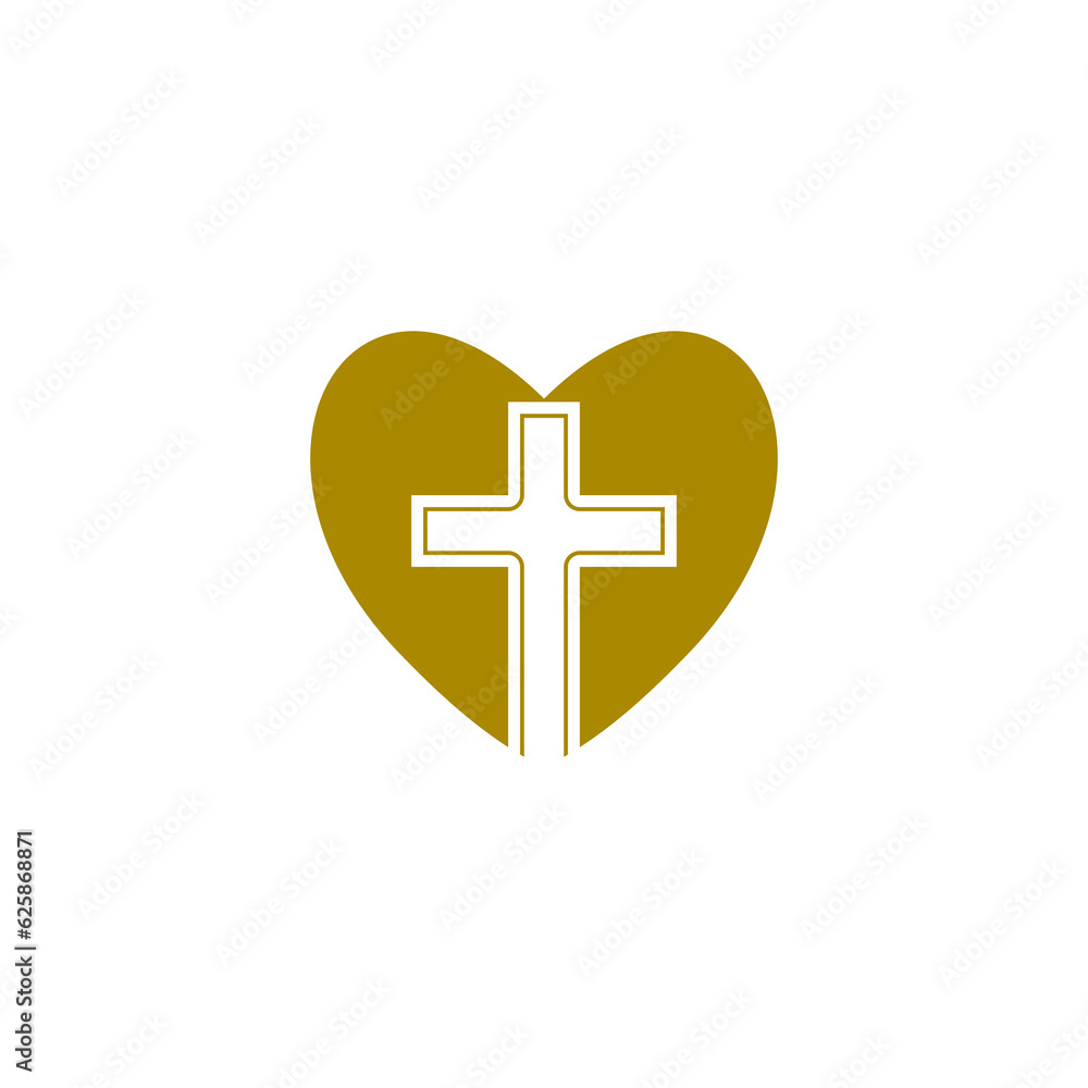 Fototapeta premium Heart with Christian cross icon isolated on transparent background