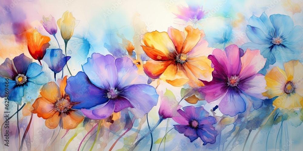  Chromatic Melody: Abstract Watercolor Flowers Paint a Vibrant Tapestry - Inspiring Emotion and Expression   Loose Abstract Watercolor Flowers Generative Ai Digital Illustration