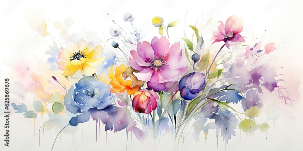  Enchanting Watercolor Bouquet: Colorful Blossoms Painted with Love and Imagination - Inviting Joy and Inspiration -  Loose Abstract Watercolor Flowers Generative Ai Digital Illustration