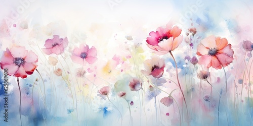  Delicate Watercolor Petals: Graceful Flowers Floating in a Soft Background - Evoking Serenity and Delight Loose Abstract Watercolor Flowers Generative Ai Digital Illustration