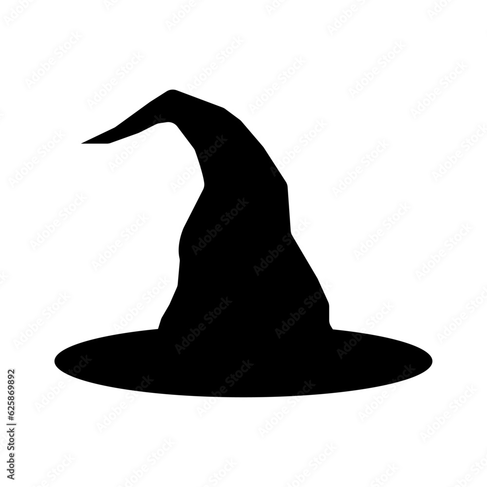 Fototapeta premium Black Witch Hat Silhouette Illustration, Helloween icon