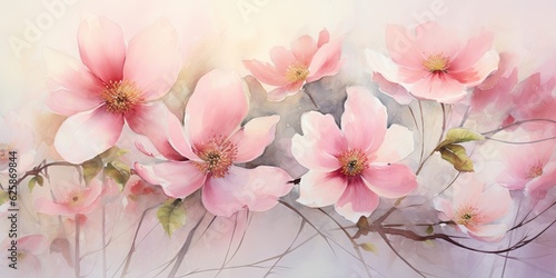    Blushing Botanical Symphony: Vibrant Pink Watercolor Blooms Dancing in a Whimsical Setting - Evoking Joy and Beauty Pink Watercolor Flowers Generative Ai Digital Illustration