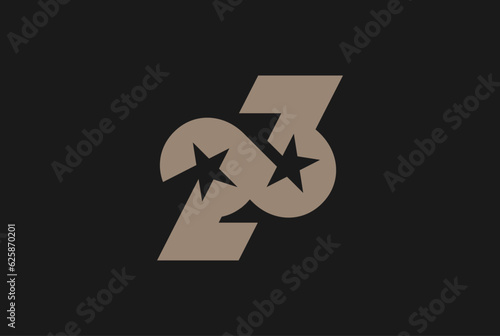 Number 23 Logo, Monogram number 23 formed from the infinity symbol with a star in the negative space, usable for business and anniversary logos, flat design logo template, vector illustration