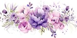 A Charming Composition of Purple Flowers, Including Roses and Peonies  Purple Watercolor Flowers Generative Ai Digital Illustration