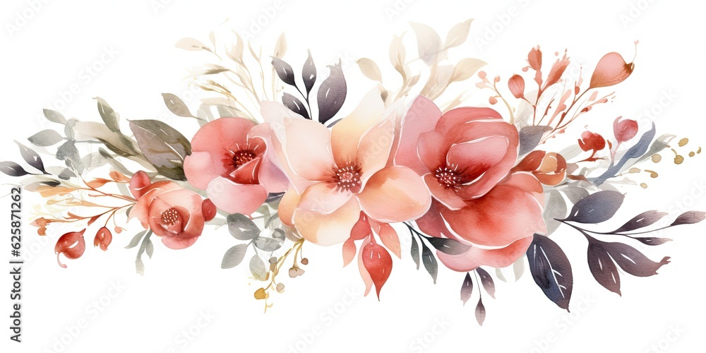  Delicate Collection of Berries, Leaves, and Branches Watercolor Flowers Paintings Generative Ai Digital Illustration
