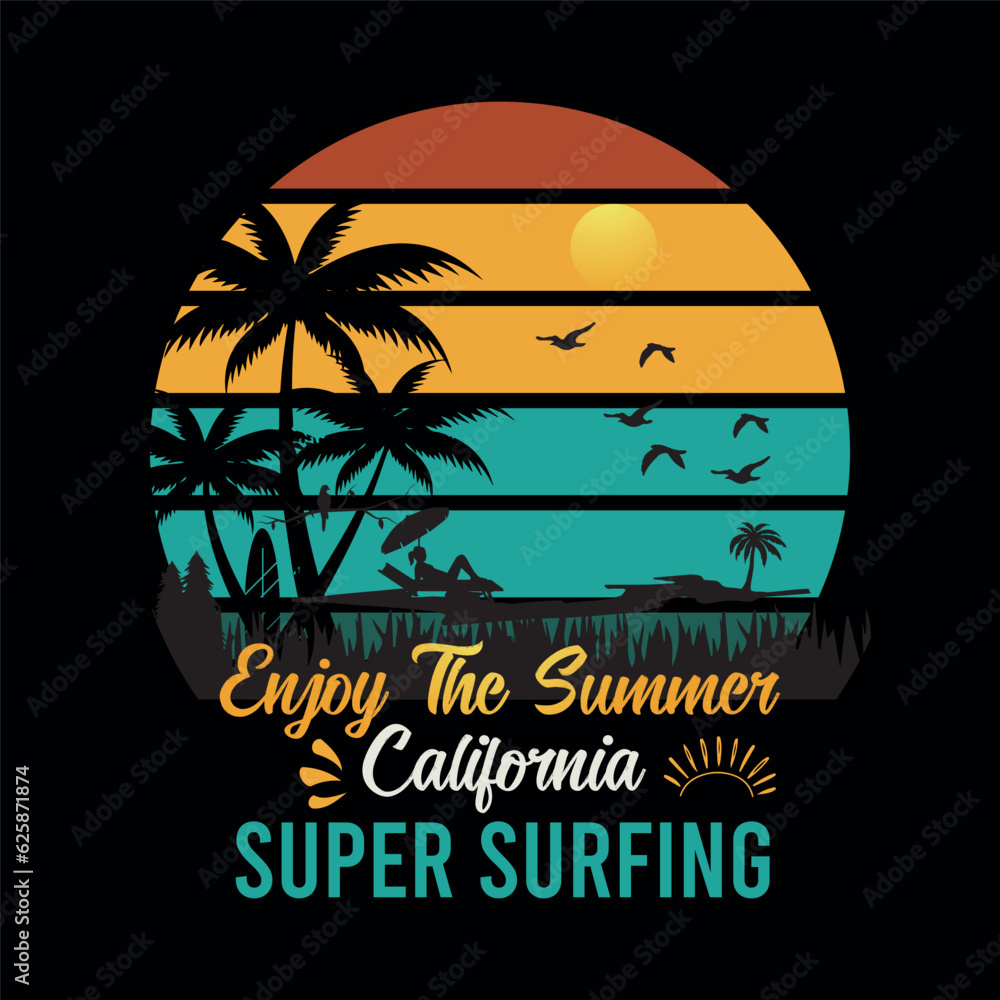Free vector surfing festival summer vibes banner for surfing t-shirt