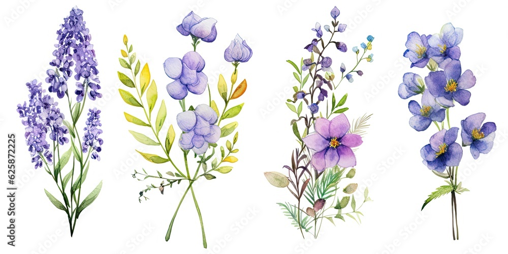 Hand-Drawn Watercolor Illustrations of Flourish Boutonnieres - Delicate Floral Compositions and Buttonholes Generative AI Digital Illustration