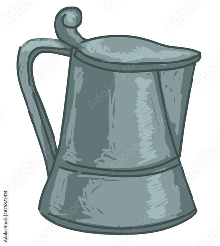 Ancient metal jug with handle and lid cap vector