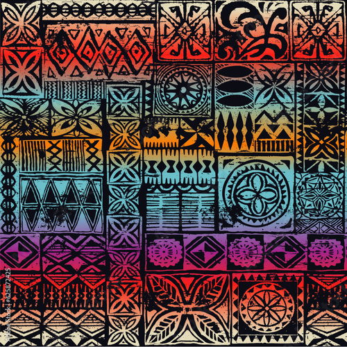 Hawaiian style tapa cloth  tribal motifs fabric abstract vintage vector seamless pattern 