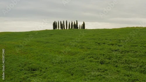 Tuscany green fields in spring in the Orcia Valley italy Aerial view