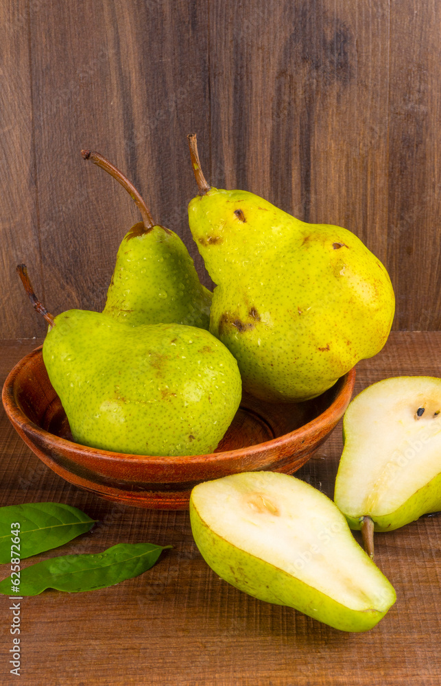 Healthy Organic ripe green pears.