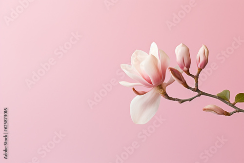 magnolia branch on a pink background with copy space  AI generated