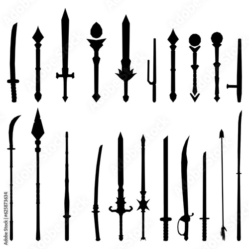 Free vector bundle 2 silhouettes of ancient sharp weapons and ninja equipment suitable for decoration and various designs
