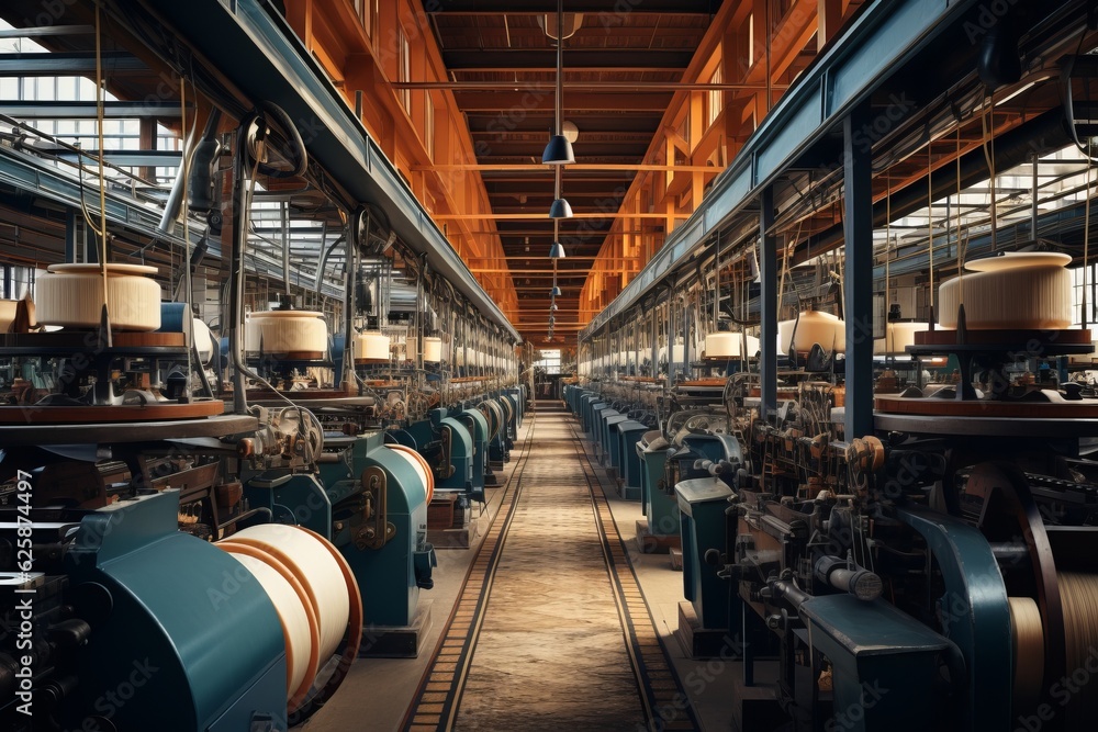 Textile Mill With Spinning Machines, Generative AI Textile Mill With Spinning Machines, Generative AI