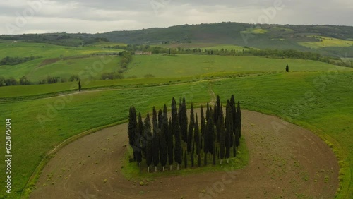 Tuscany green fields in spring in the Orcia Valley italy Aerial view