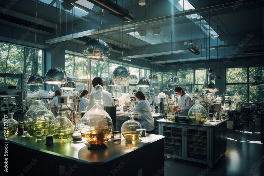 Research Laboratory With Scientists Wearing Lab Coat, Generative AI