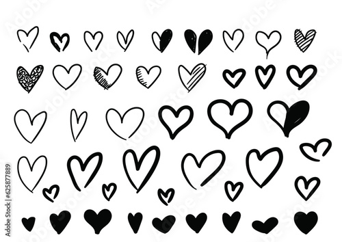Big set of hand writting hearts. Line web icon set. Outline icons collection. Simple vector illustration. Heart, love.
