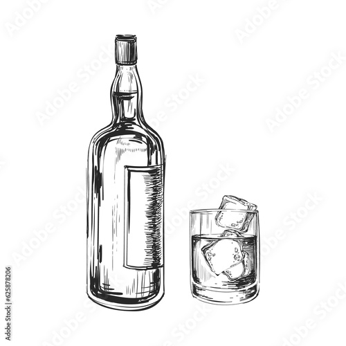 Fotografía Whiskey Bottle and Glass