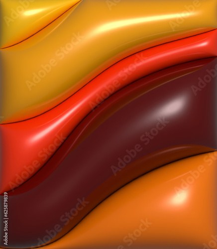 Abstract orange background with curved lines, 3D rendering illustration, inflated figures