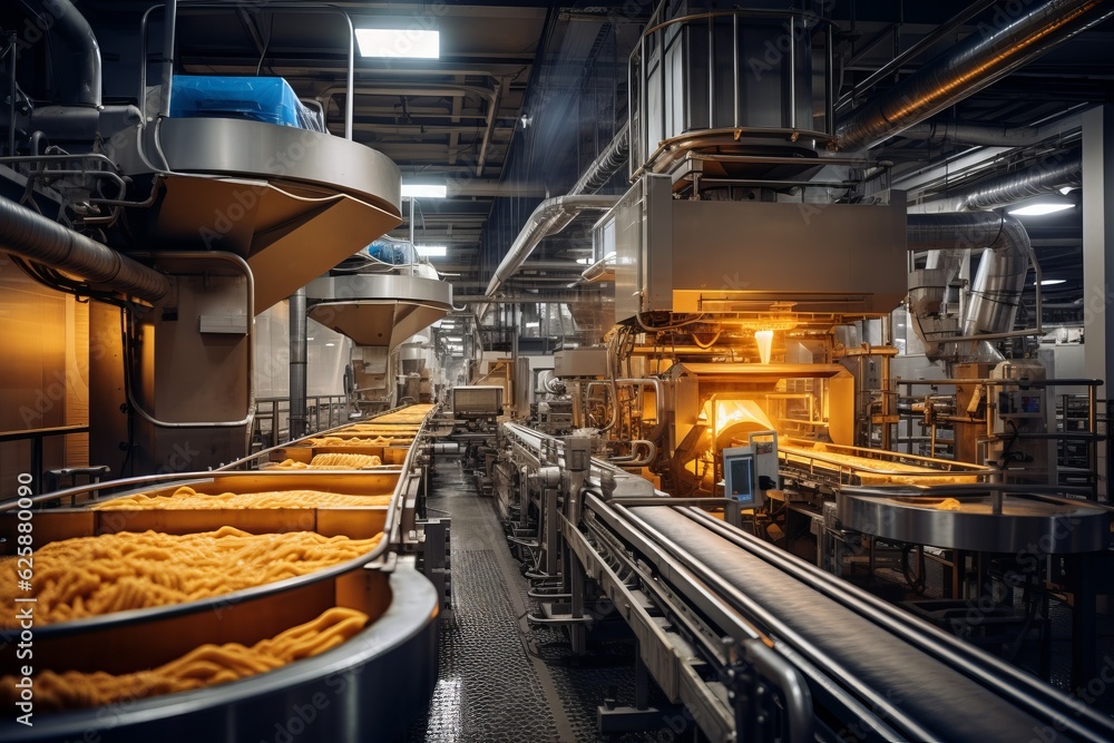 Food Processing Facility With Conveyor Belt, Generative AI