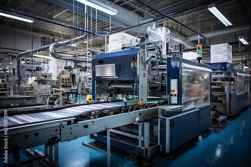 Food Packaging Plant With Automated Packing Machine, Generative AI