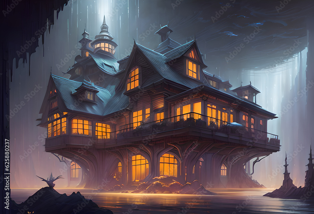 Obraz premium Fantasy house in a fairy tale style beautiful old interior,Generative AI