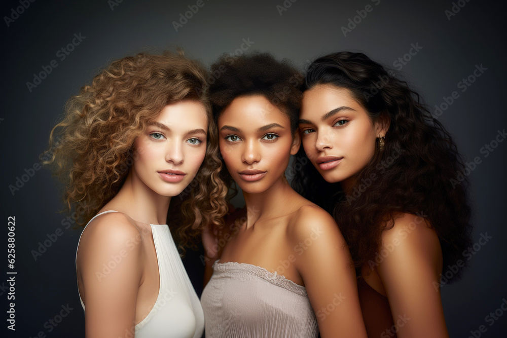 Obraz premium beauty portrait of 3 diverse young women of different hair and skin color