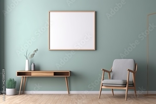 Blank white photo frame mockup on the wall, living room design. © Iryna
