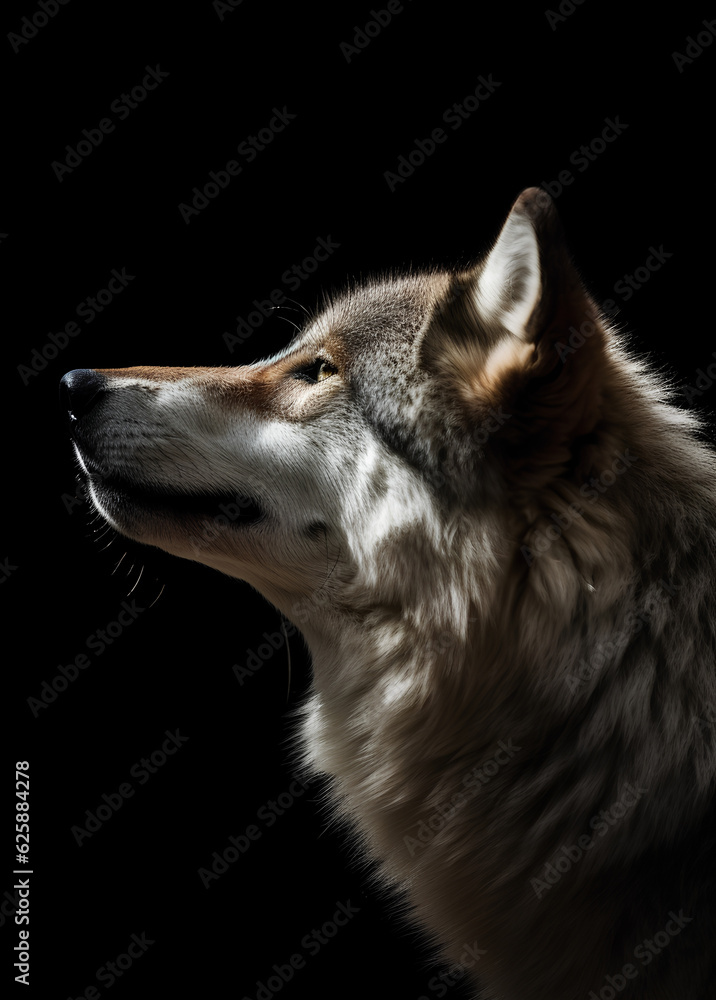 Grey Wild Wolf profile portrait - Generative AI