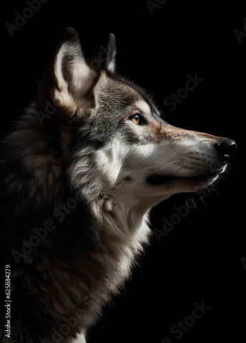 Grey Wild Wolf profile portrait - Generative AI