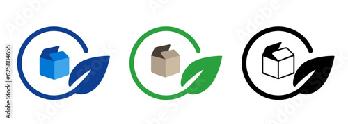 Box delivery cardboard logistics eco environmental friendly circle leaf sustainable cargo transport icon symbol