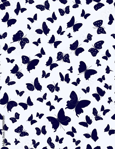 Seamless tiled repeating pattern of purple butterflies, white background (generative ai)