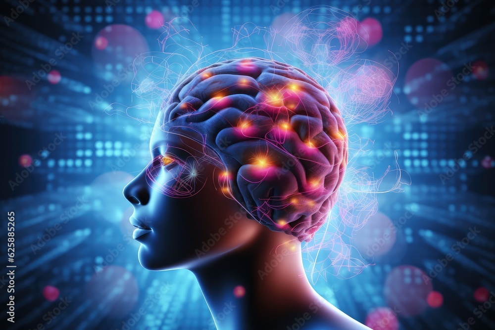 Human Head with Brain Activity Scan. Photo generative AI Human Head with Brain Activity Scan. Photo generative AI