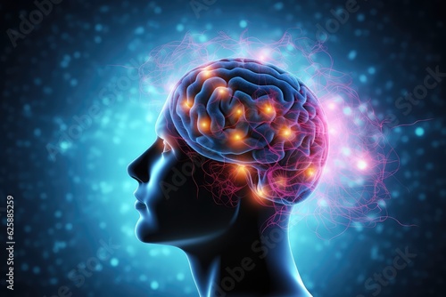 Human Head with Brain Activity Scan. Photo generative AI photo