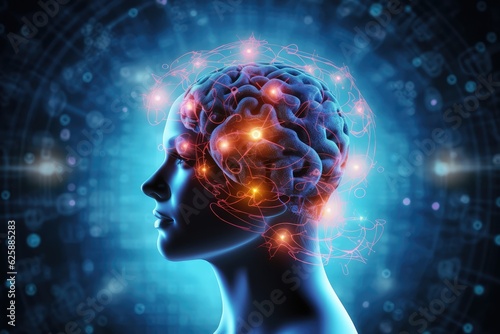 Human Head with Brain Activity Scan. Photo generative AI