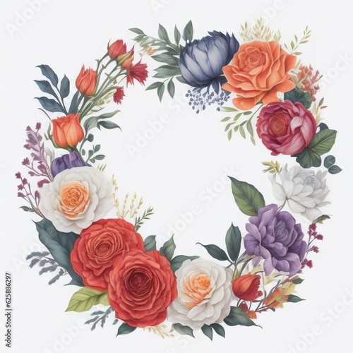  Wreaths, floral frames, watercolor flowers pink roses, Illustration hand painted. Isolated on white background. Perfectly for greeting card design,round flower, floral round, round floral