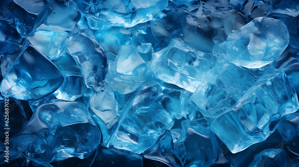 Blue melting ice cubes crystal structure background - Generative AI Blue melting ice cubes crystal structure background - Generative AI