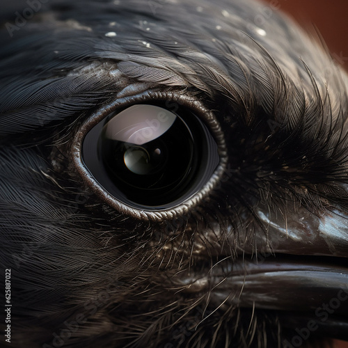 A reflective lens in a crow's eye, abstract of a robot in futuristic technology